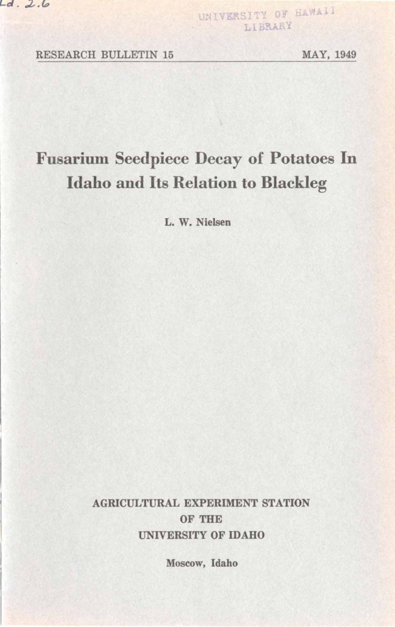 31 p., Idaho Agricultural Experiment Station, Research Bulleten No. 15, May 1949.
