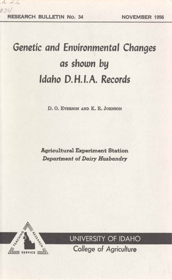 16 p., Idaho Agricultural Experiment Station, Research Bulletin No. 34, November 1956.
