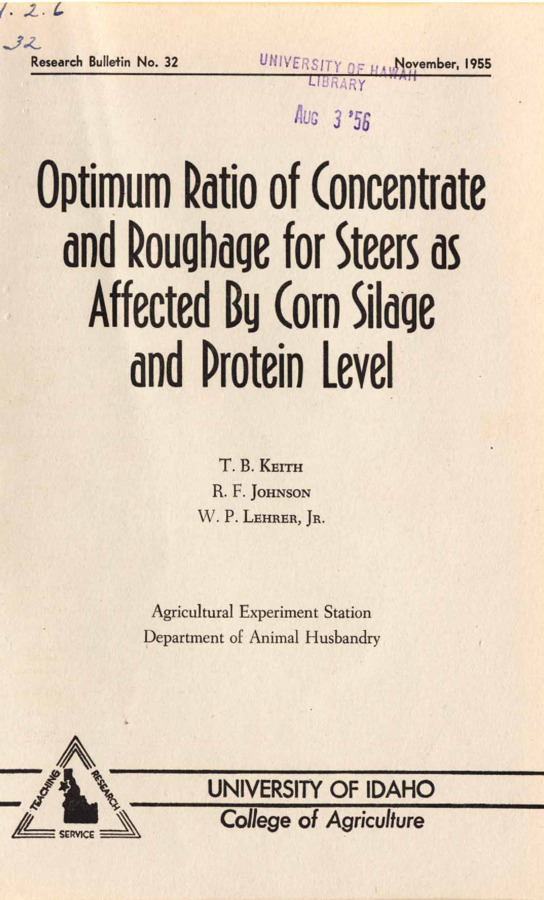 9 p., Idaho Agricultural Experiment Station, Research Bulletin No. 32, November 1955.