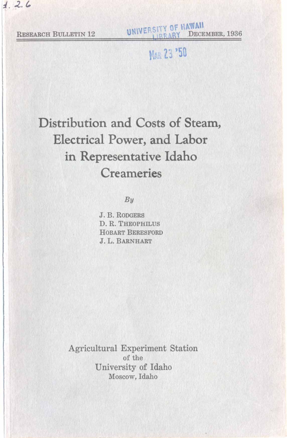 38 p., Idaho Agricultural Experiment Station, Research Bulletin No. 12, December 1936.