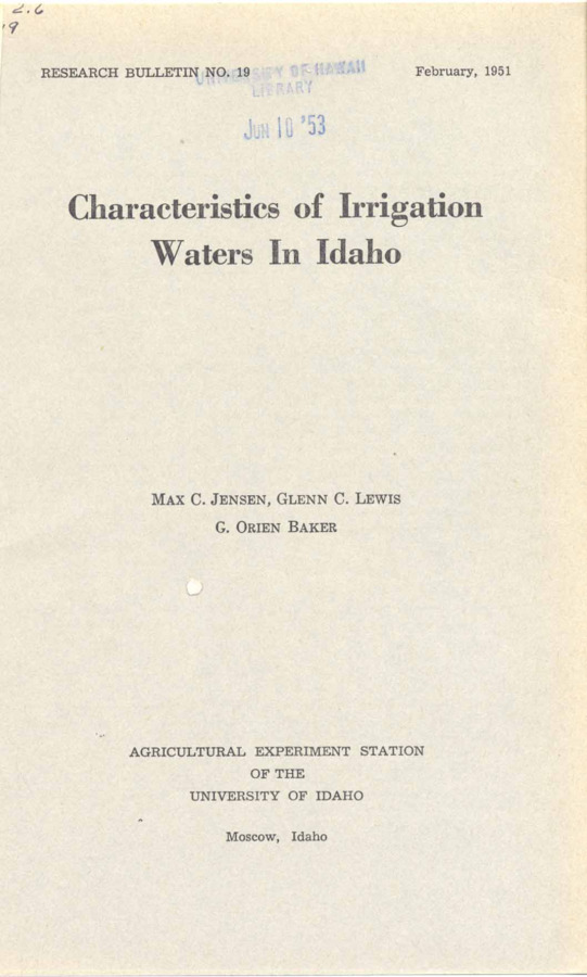46 p., Idaho Agricultural Experiment Station, Research Bulletin No. 19, Febuary 1951.
