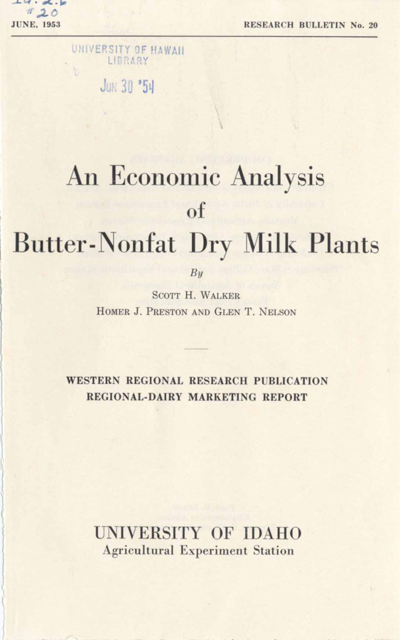 90 p., Idaho Agricultural Experiment Station, Research Bulletin No. 20, June 1953.