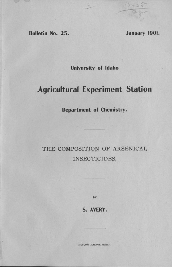 11 p., University of Idaho Agricultural Experiment Station, Bulletin No. 25, January 1901.