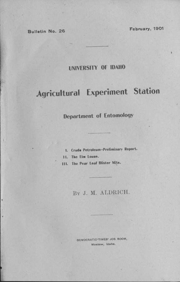 12 p., University of Idaho Agricultural Experiment Station, Bulletin No. 26, Febuary 1901.