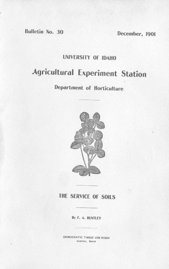16 p., University of Idaho Agricultural Experiment Station, Bulletin No. 30, December 1901.