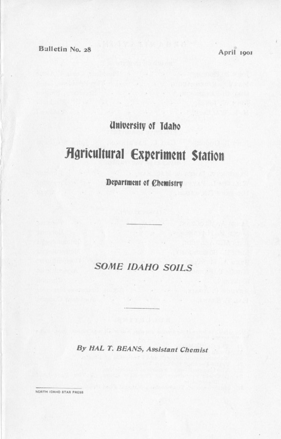 31 p., University of Idaho Agricultural Experiment Station, Bulletin No. 28, April 1901.