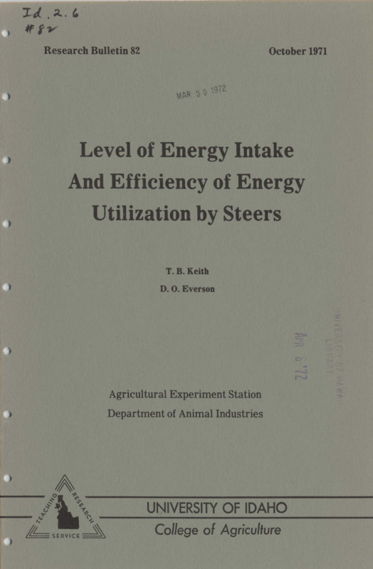 14 p., Agricultural Experiment Station, Research Bulletin 82, October 1971