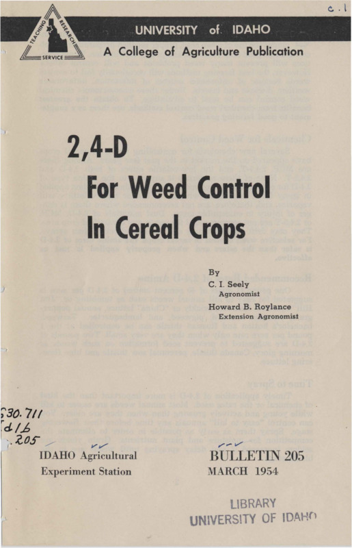 6 p.,  Idaho Agricultural Experiment Station, Bulletin 205, March 1954.