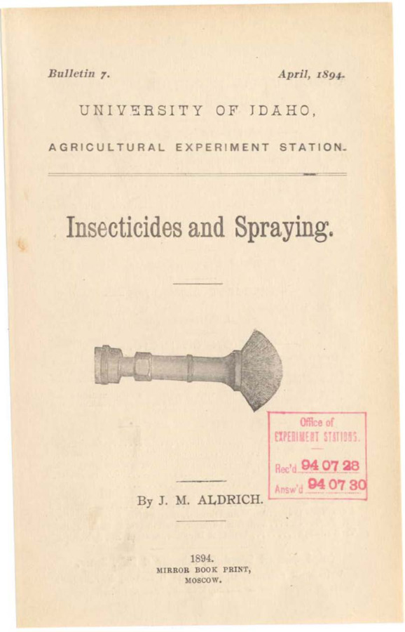 Idaho Agricultural Experiment Station,  Bulletin No. 007, 1894