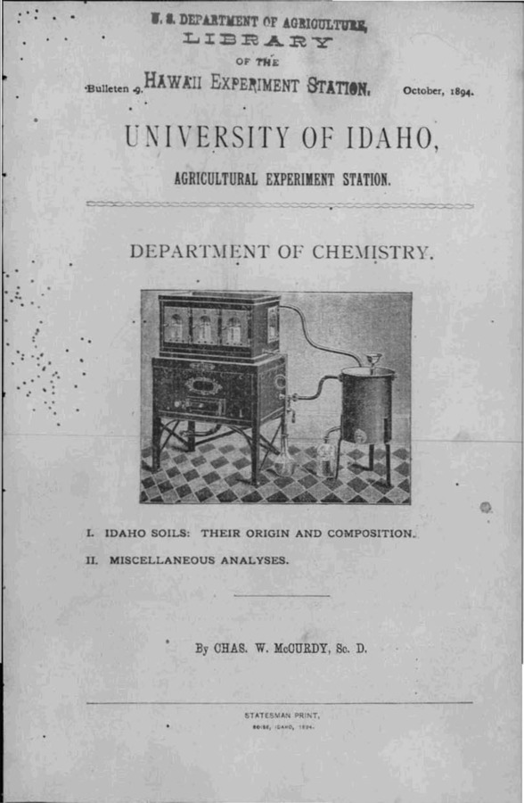 Idaho Agricultural Experiment Station,  Bulletin No. 009, 1894