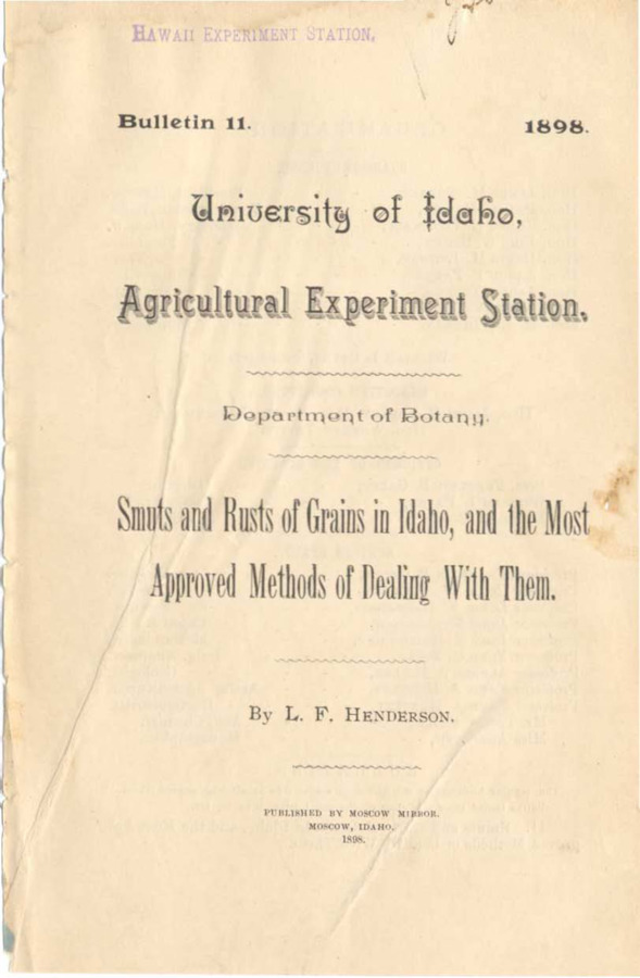 Idaho Agricultural Experiment Station,  Bulletin No. 011, 1898