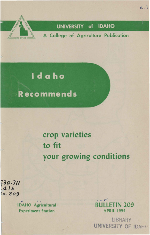 12 p.,  Idaho Agricultural Experiment Station, Bulletin 209, April 1954.