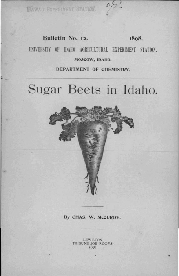 Idaho Agricultural Experiment Station,  Bulletin No. 012, 1898