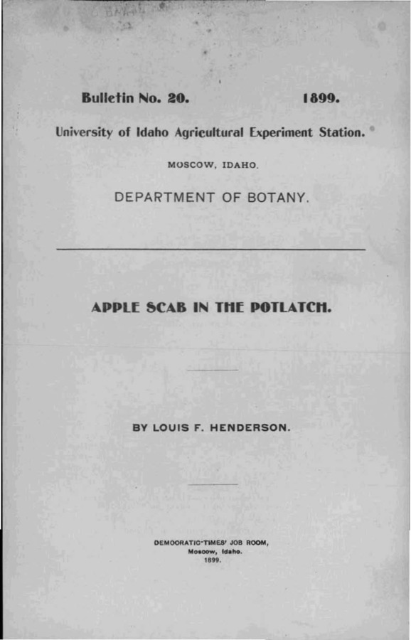 Idaho Agricultural Experiment Station,  Bulletin No. 020, 1899