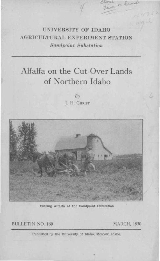Idaho Agricultural Experiment Station,  Bulletin No. 169, 1930