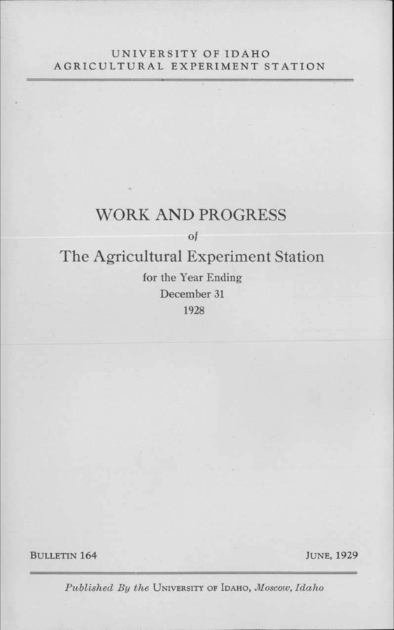 Idaho Agricultural Experiment Station,  Bulletin No. 164, 1929