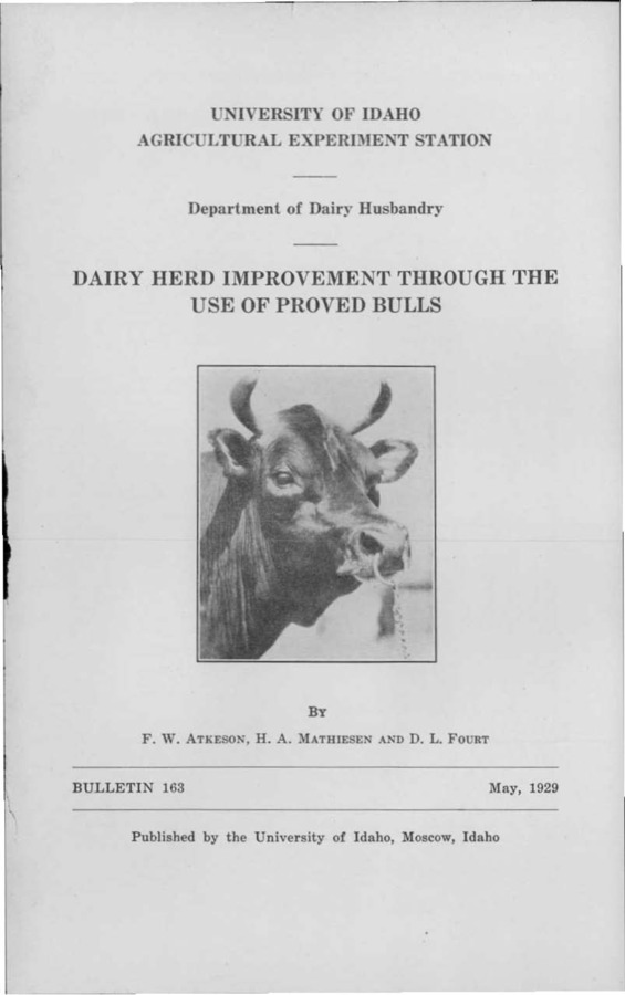 Idaho Agricultural Experiment Station,  Bulletin No. 163, 1929