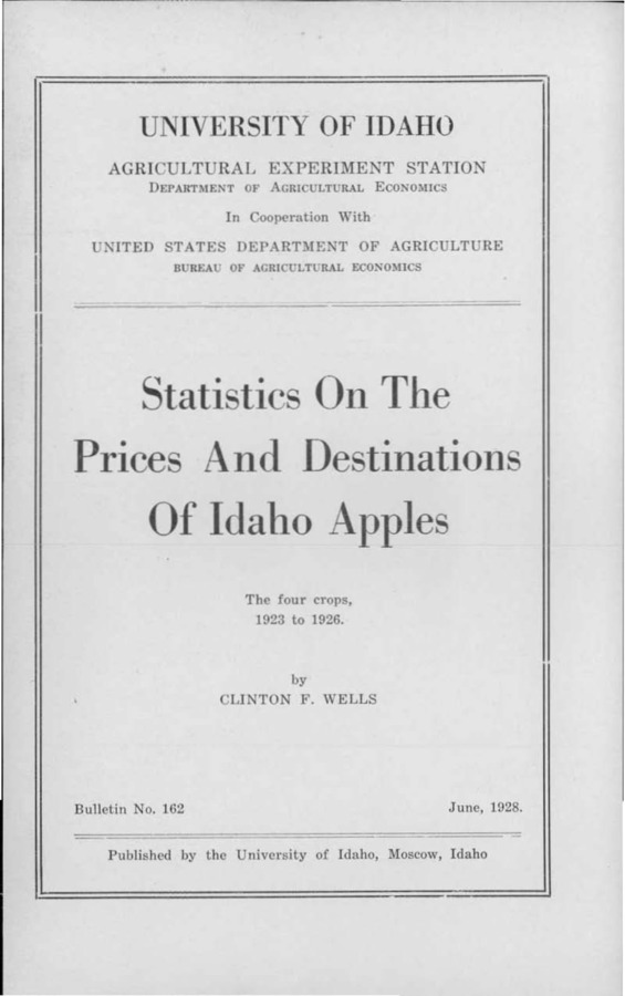 Idaho Agricultural Experiment Station,  Bulletin No. 162, 1928