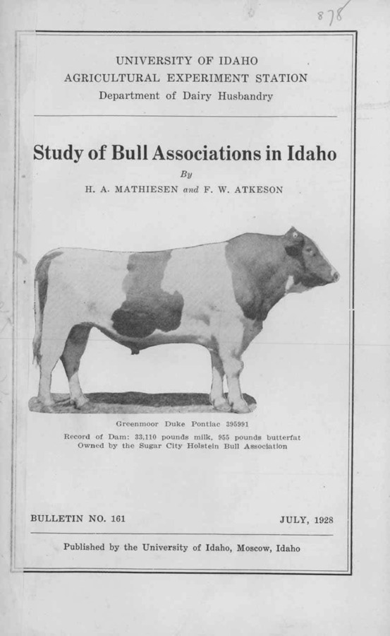 Idaho Agricultural Experiment Station,  Bulletin No. 161, 1928