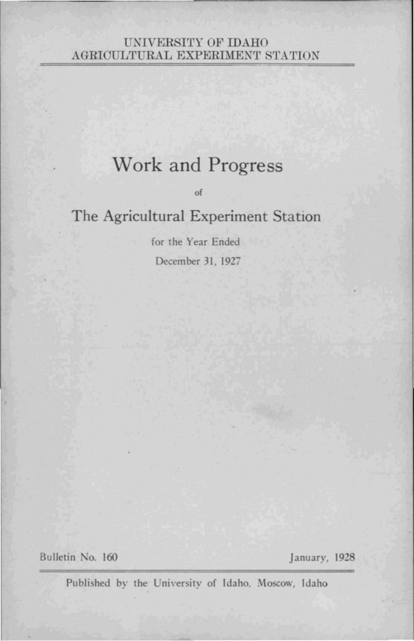 Idaho Agricultural Experiment Station,  Bulletin No. 160, 1927