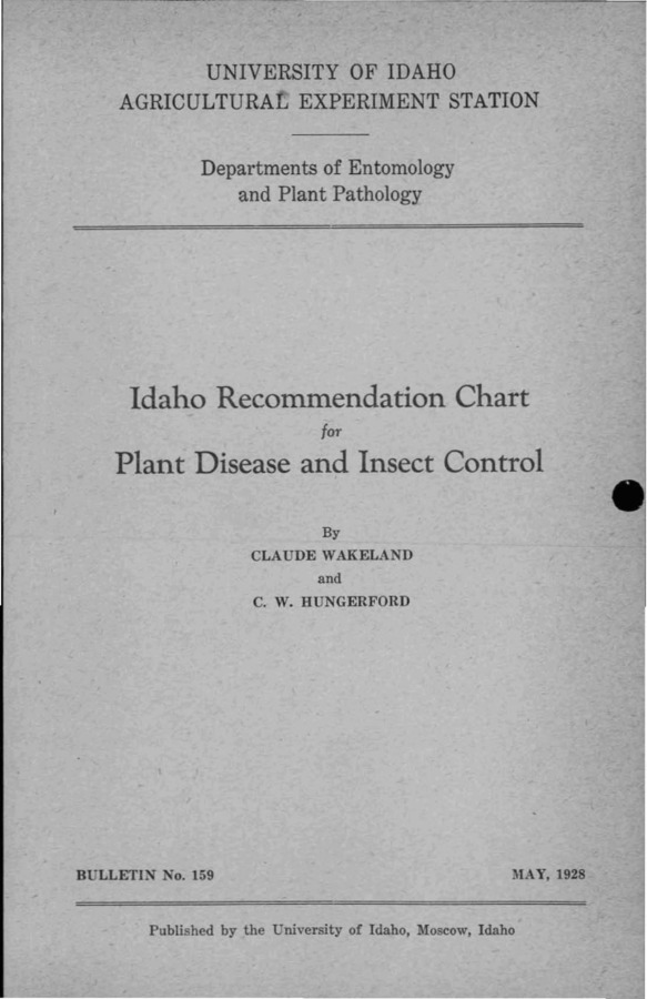 Idaho Agricultural Experiment Station,  Bulletin No. 159, 1928