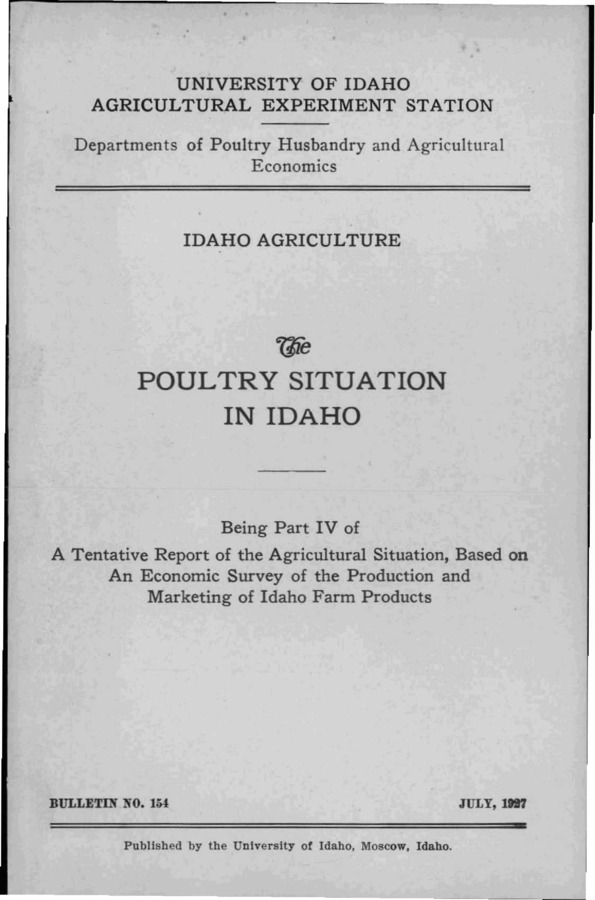 Idaho Agricultural Experiment Station,  Bulletin No. 154, 1927