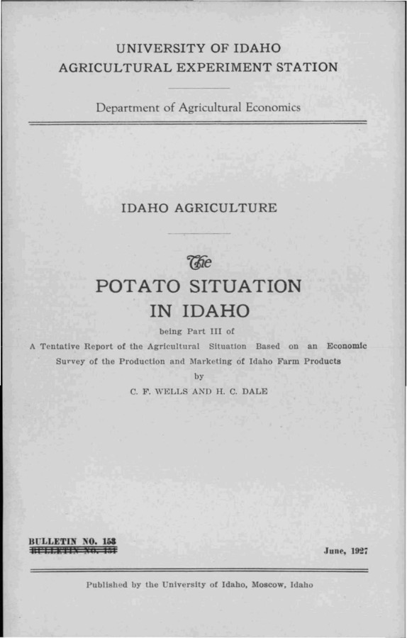 Idaho Agricultural Experiment Station,  Bulletin No. 153, 1927