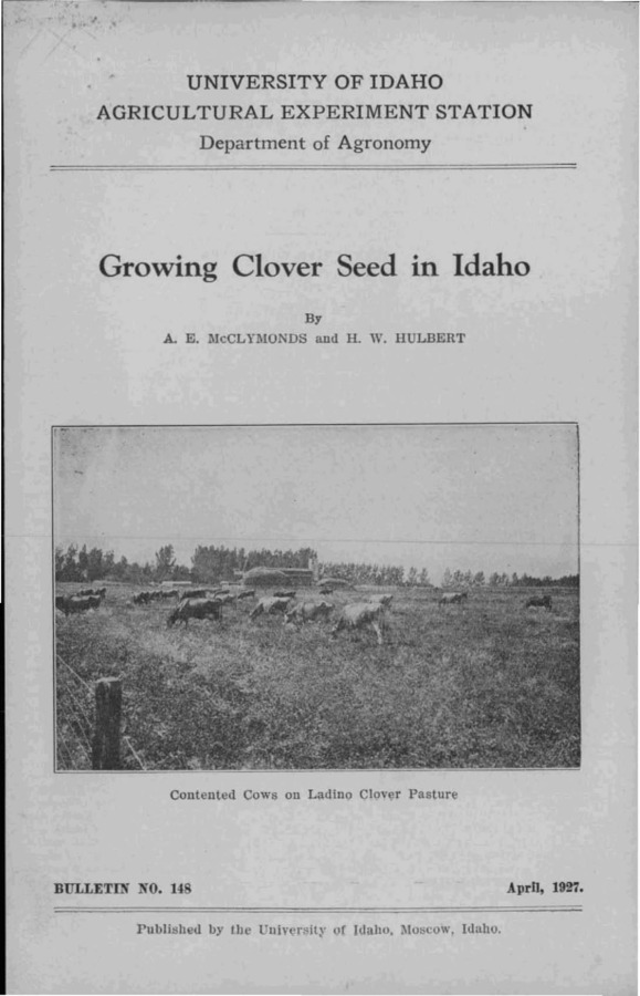 Idaho Agricultural Experiment Station,  Bulletin No. 148, 1927