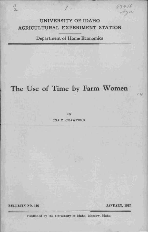Idaho Agricultural Experiment Station,  Bulletin No. 146, 1927