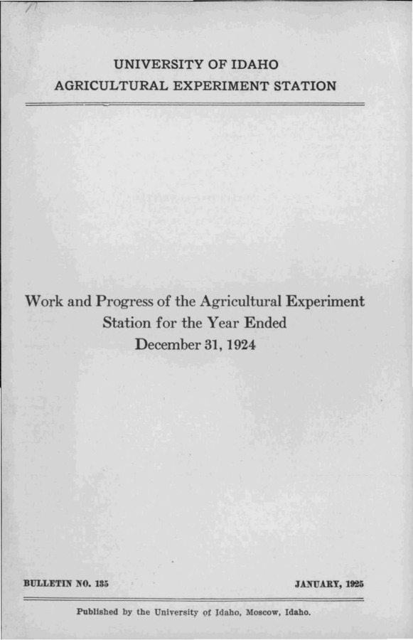 Idaho Agricultural Experiment Station,  Bulletin No. 135, 1925