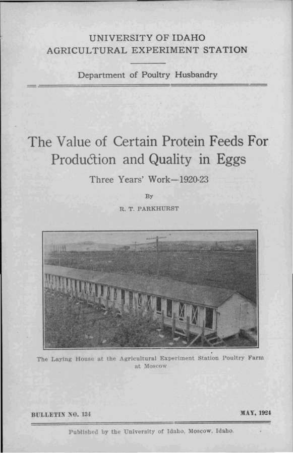 Idaho Agricultural Experiment Station,  Bulletin No. 134, 1924