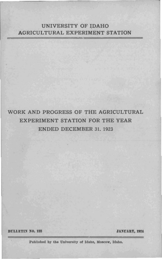 Idaho Agricultural Experiment Station,  Bulletin No. 133, 1924