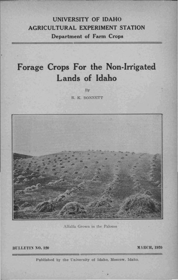 Idaho Agricultural Experiment Station,  Bulletin No. 120, 1920