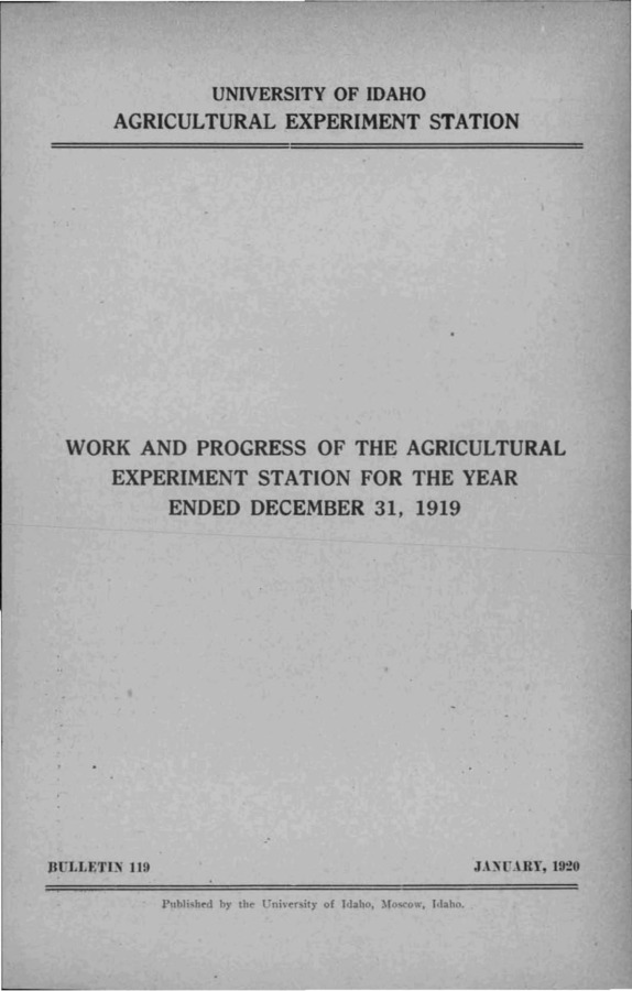 Idaho Agricultural Experiment Station,  Bulletin No. 119, 1920