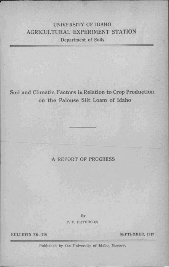 Idaho Agricultural Experiment Station,  Bulletin No. 118, 1919