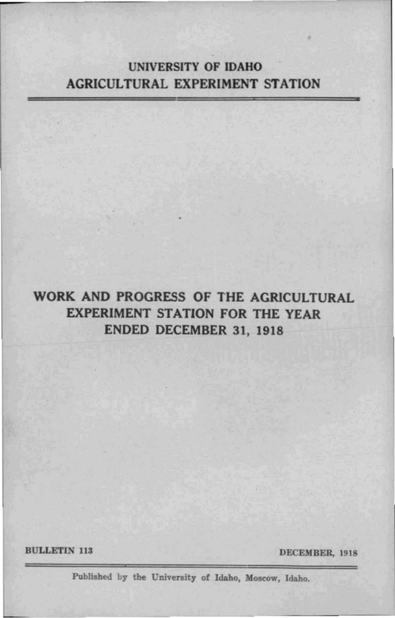 Idaho Agricultural Experiment Station,  Bulletin No. 113, 1918