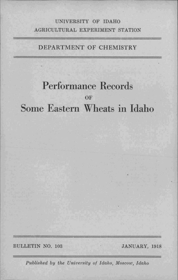 Idaho Agricultural Experiment Station,  Bulletin No. 103, 1918
