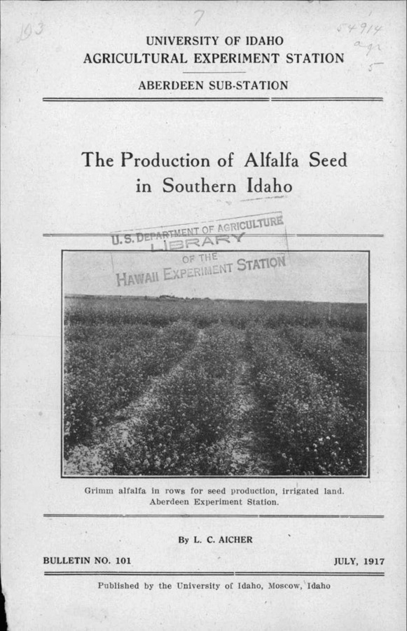 Idaho Agricultural Experiment Station,  Bulletin No. 101, 1917
