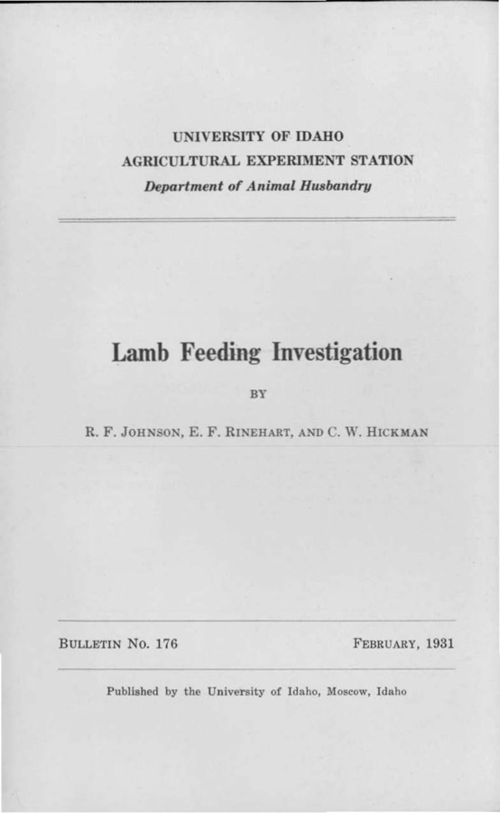 Idaho Agricultural Experiment Station,  Bulletin No. 176, 1931