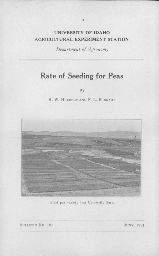Idaho Agricultural Experiment Station,  Bulletin No. 181, 1931