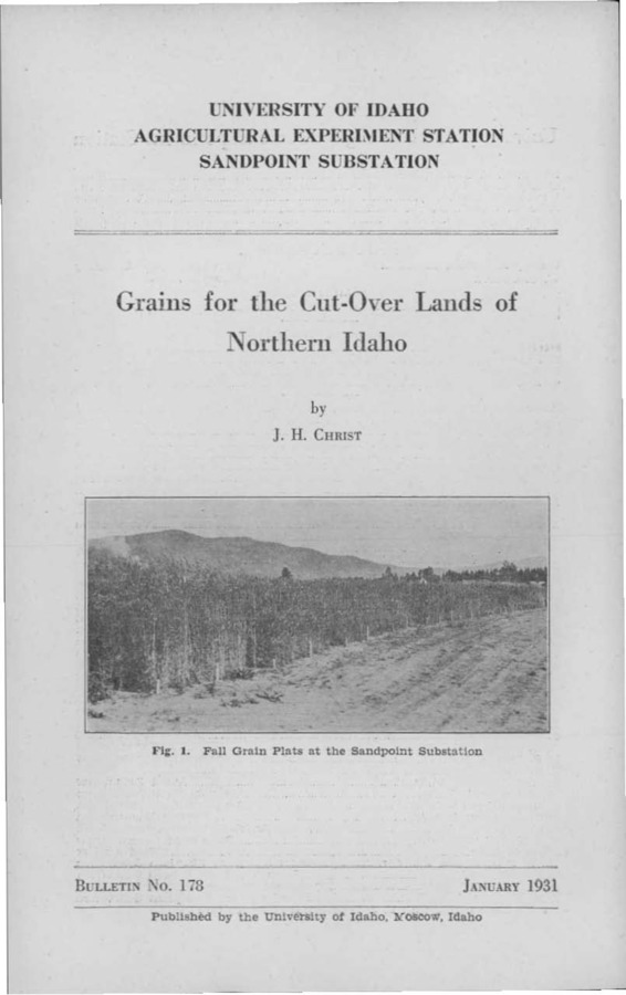 Idaho Agricultural Experiment Station,  Bulletin No. 178, 1931