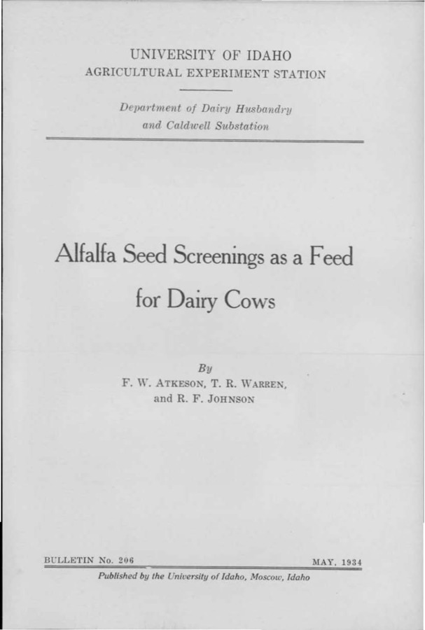 Idaho Agricultural Experiment Station,  Bulletin No. 206, 1934