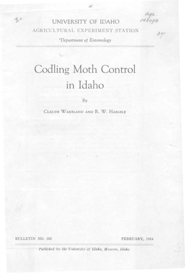 Idaho Agricultural Experiment Station,  Bulletin No. 200, 1934