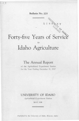 Idaho Agricultural Experiment Station,  Bulletin No. 225, 1938