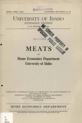 University of Idaho, College of Agriculture, Extension Division, Extension bulletin No. 016, 1916.