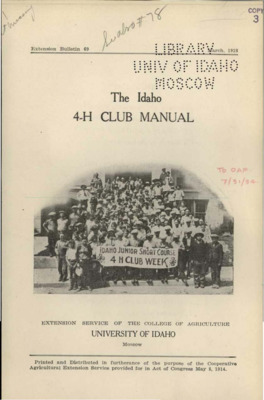University of Idaho, College of Agriculture, Extension Division, Extension bulletin No. 069, 1928.