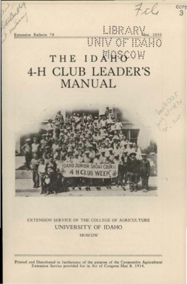 University of Idaho, College of Agriculture, Extension Division, Extension bulletin No. 078, 1930.