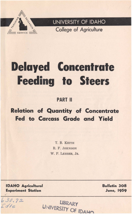 12 p., Idaho Agricultural Experiment Station, Bulletin 308, June 1959.