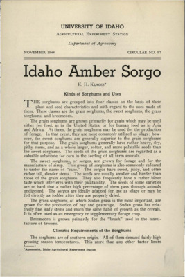 Idaho Agricultural Experiment Station,  Circular No. 97.