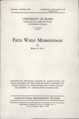 Idaho Agricultural Experiment Station,  Circular No. 43.